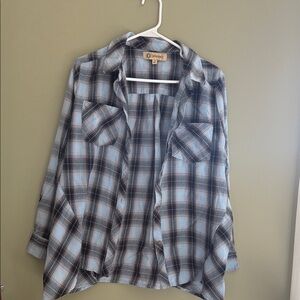 Light Blue & Black Plaid Button-Up Shirt